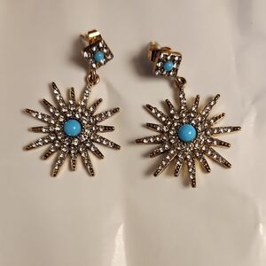 14K Yellow Gold Plated Turquoise & Swarovski Crystal Accented Starburst Earrings